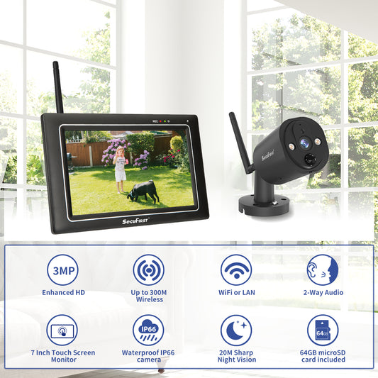 SecuFirst CWL401S Met 7 inch monitor en 1x Draadloze Beveiligingscamera - Zwart