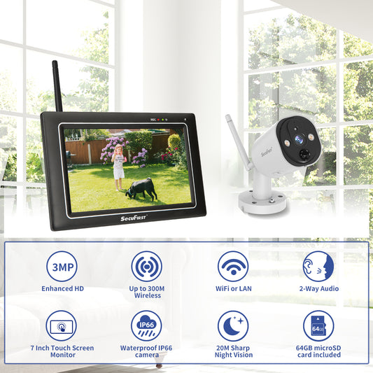 SecuFirst CWL401W Met 7 inch monitor en 1x Draadloze Beveiligingscamera - Wit