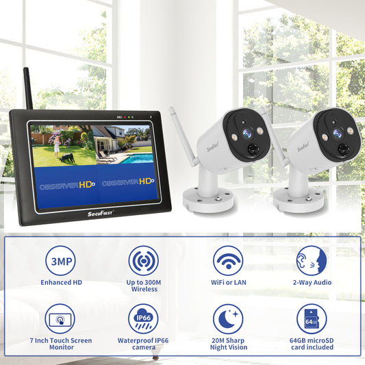 SecuFirst CWL401W2 Met 7 inch monitor en 2x Draadloze Beveiligingscamera - Wit