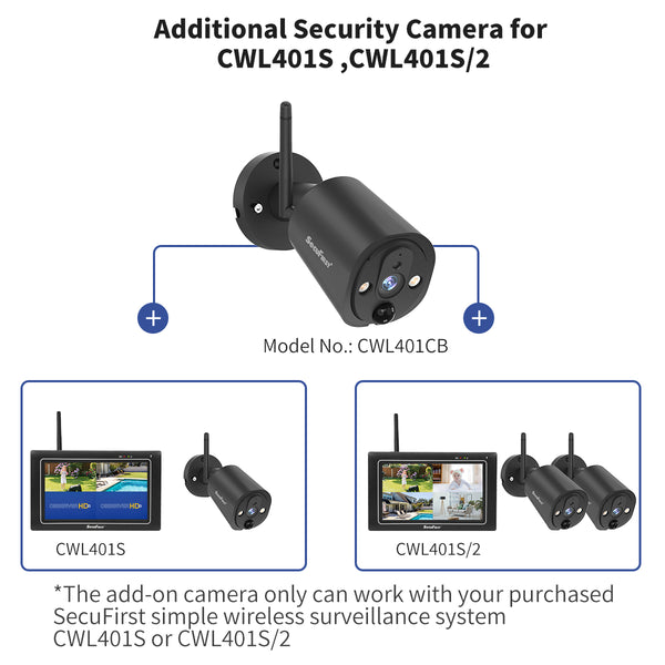 SecuFirst CWL401S Met 7 inch monitor en 1x Draadloze Beveiligingscamera - Zwart