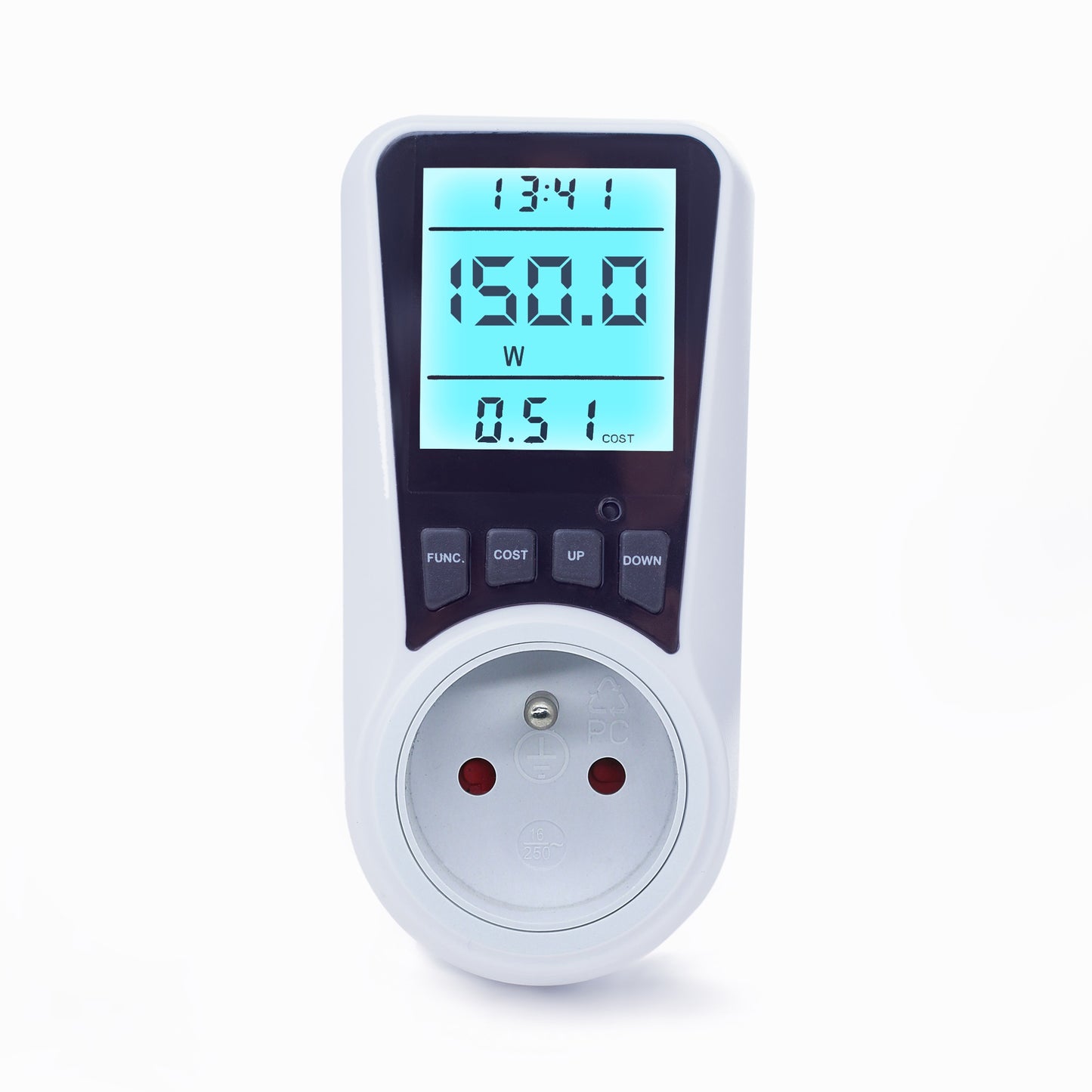SEC24 Energiemeter met Led verlicht display - Verbruiksmeter - Stroomverbruik meter - Elektriciteitsmeter - Energie besparen - voor het meten van Watt/Ampère/Voltage/KWH (KWH230FR) BE + FR