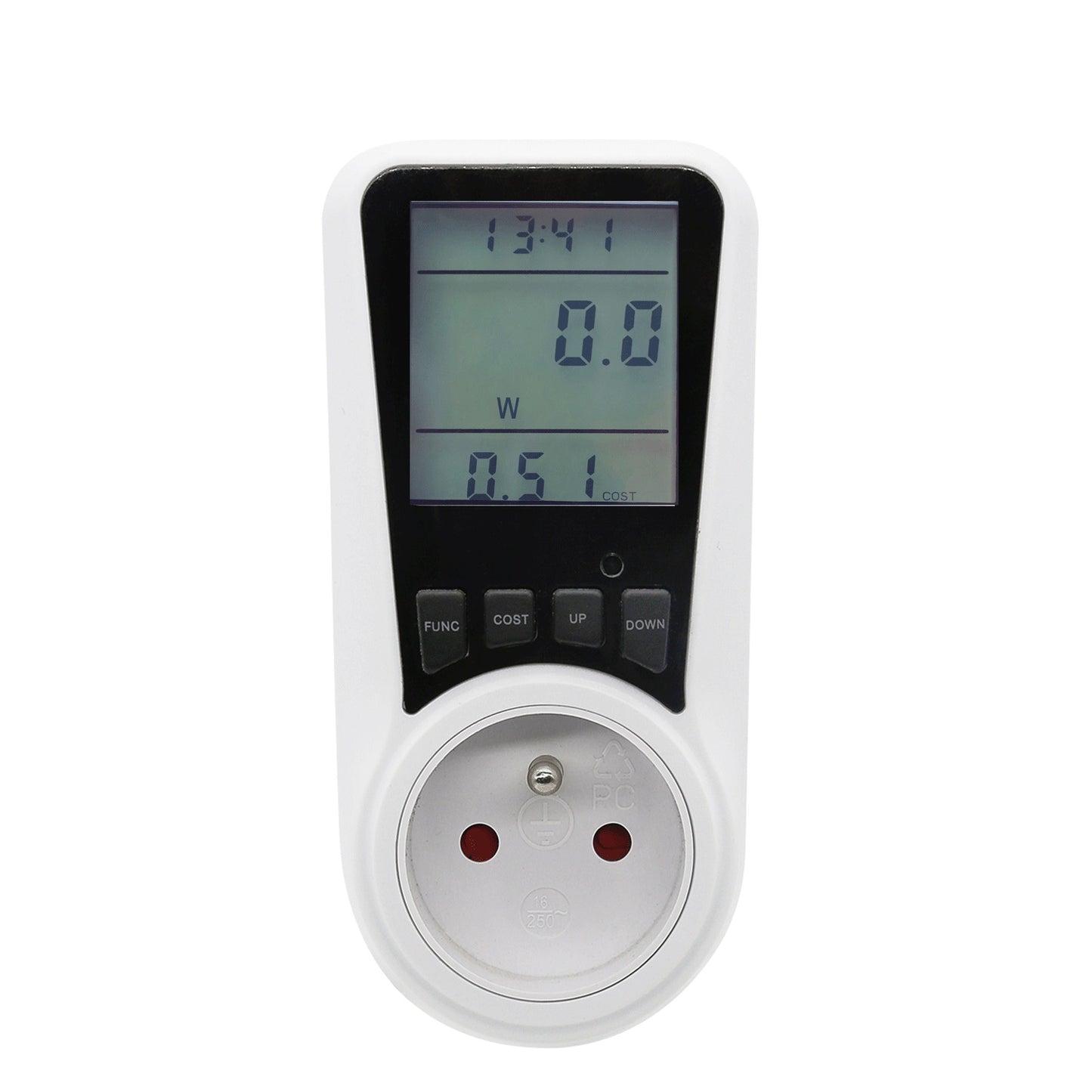 SEC24 Energiemeter met Led verlicht display - Verbruiksmeter - Stroomverbruik meter - Elektriciteitsmeter - Energie besparen - voor het meten van Watt/Ampère/Voltage/KWH (KWH230FR) BE + FR