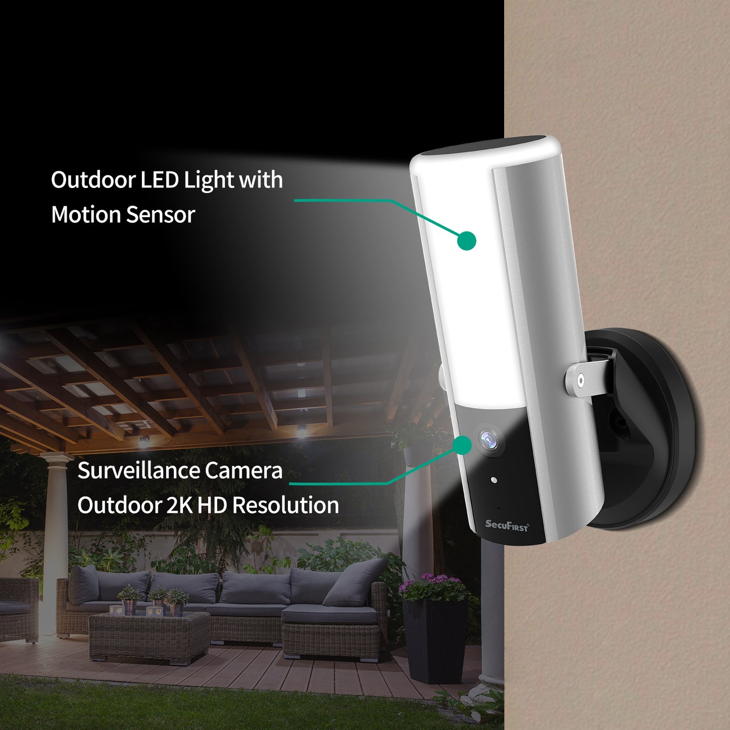 SecuFirst Dimbare Buitenlamp met geïntegreerde WiFi IP Camera 2K resolutie (LCA230)