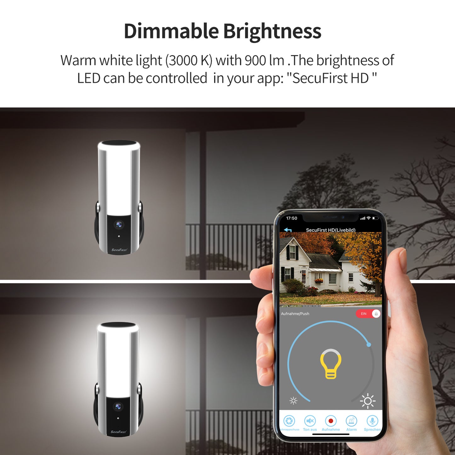 SecuFirst Dimbare Buitenlamp met geïntegreerde WiFi IP Camera 2K resolutie (LCA230)
