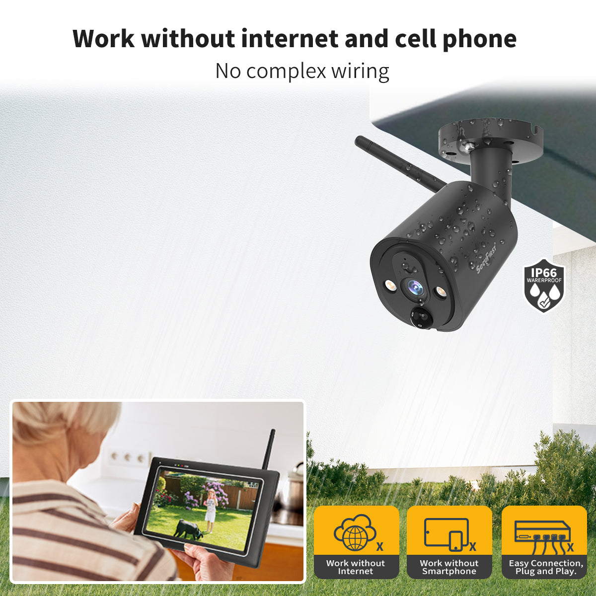 SecuFirst CWL401S Met 7 inch monitor en 1x Draadloze Beveiligingscamera - Zwart