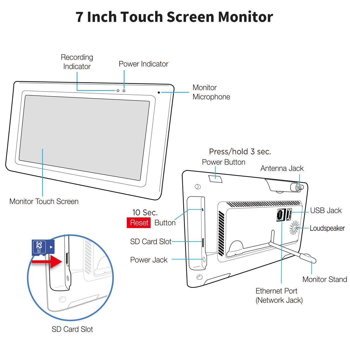 SecuFirst CWL401W Met 7 inch monitor en 1x Draadloze Beveiligingscamera - Wit