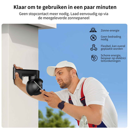 SecuFirst Pro GW219S2 Cameraset, 2x Batterij camera met zonnepaneel en Gateway - 64GB opslag Dome zwart - IP Camera draai- en kantelbaar voor buiten – 3K resolutie