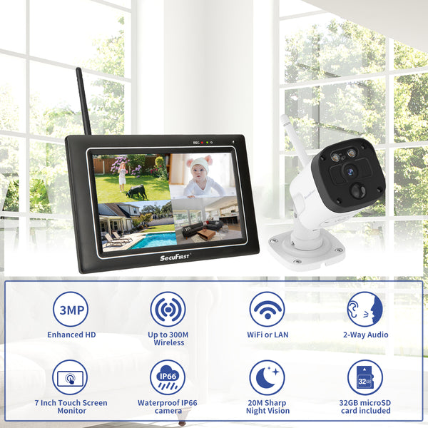 SecuFirst CWL401W Met 7 inch monitor en 1x Draadloze Beveiligingscamera - Wit