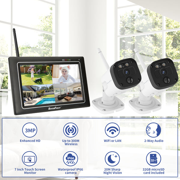 SecuFirst CWL401W2 Met 7 inch monitor en 2x Draadloze Beveiligingscamera - Wit