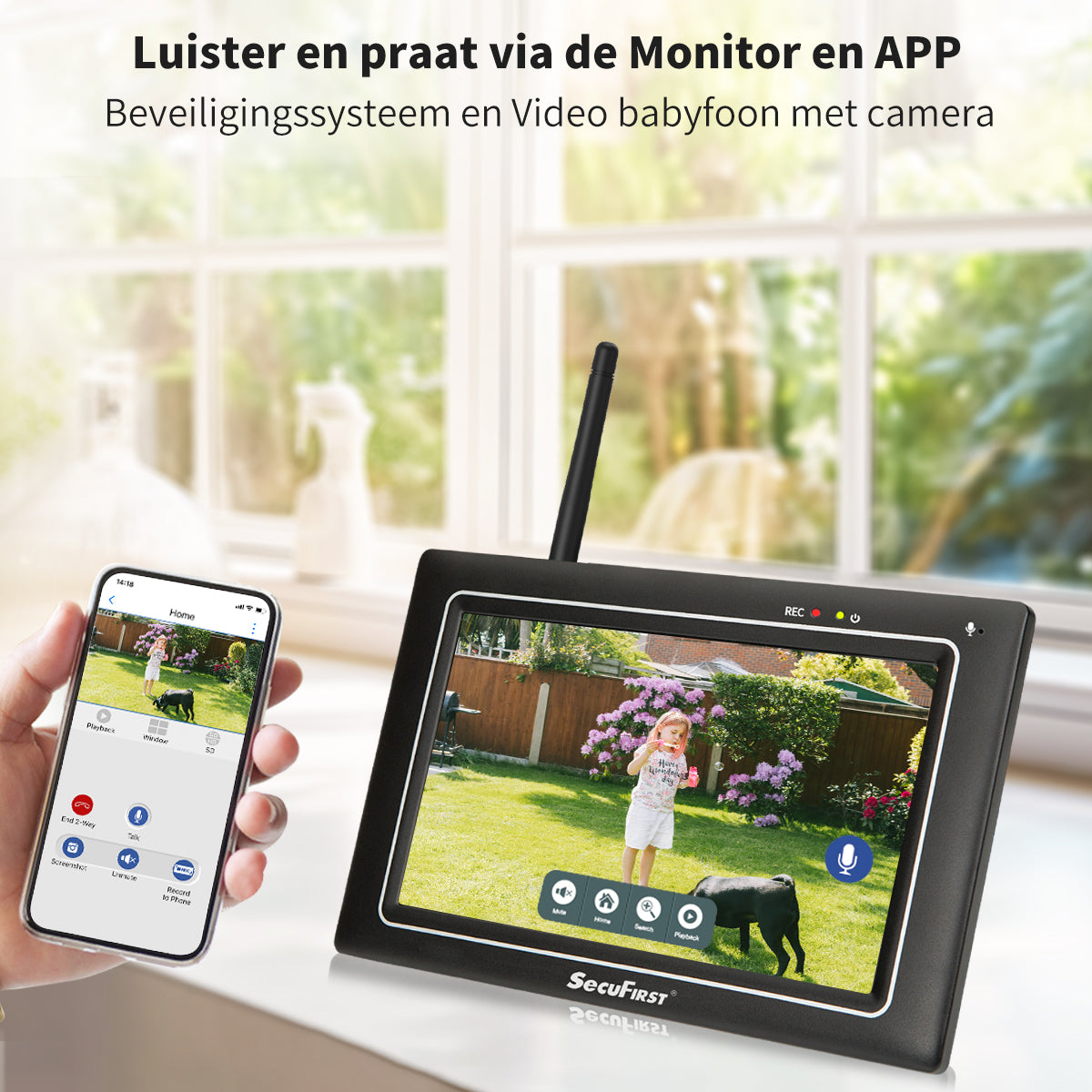 SecuFirst CWL418S Met 7 inch monitor en 1x Draaibare Beveiligingscamera - Zwart 3K