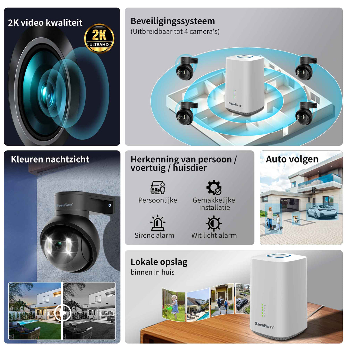 SecuFirst Pro GW218S2 Cameraset, 2x Dome camera met Gateway - IP Camera draai- en kantelbaar voor buiten – 3K resolutie