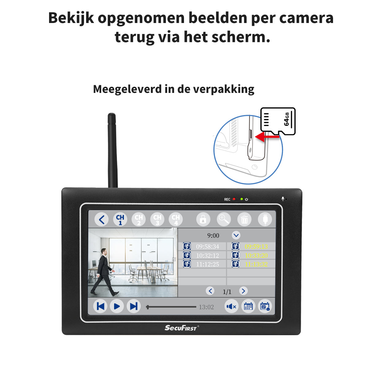 SecuFirst CWL418S Met 7 inch monitor en 1x Draaibare Beveiligingscamera - Zwart 3K