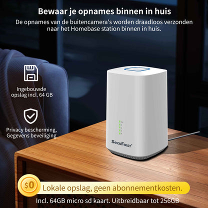 SecuFirst Pro GW219S2 Cameraset, 2x Batterij camera met zonnepaneel en Gateway - 64GB opslag Dome zwart - IP Camera draai- en kantelbaar voor buiten – 3K resolutie