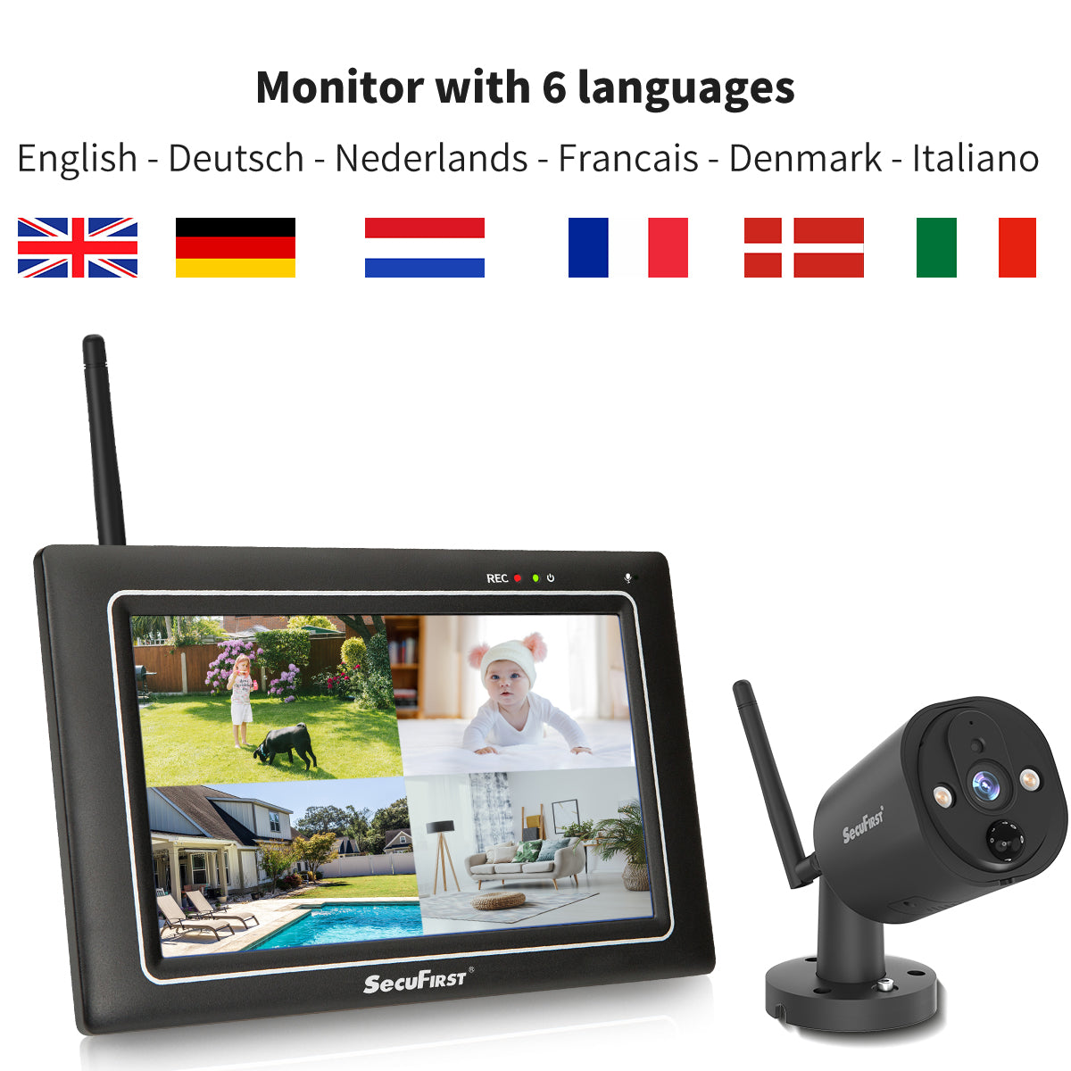 SecuFirst CWL401S2 Met 7 inch monitor en 2x Draadloze Beveiligingscamera - Zwart
