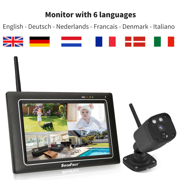 SecuFirst CWL401S4 Met 7 inch monitor en 4x Draadloze Beveiligingscamera - Zwart