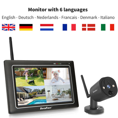 SecuFirst CWL401S4 Met 7 inch monitor en 4x Draadloze Beveiligingscamera - Zwart