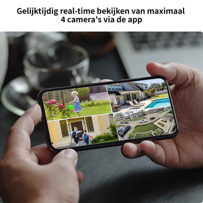 SecuFirst Pro GW219S2 Cameraset, 2x Batterij camera met zonnepaneel en Gateway - 64GB opslag Dome zwart - IP Camera draai- en kantelbaar voor buiten – 3K resolutie
