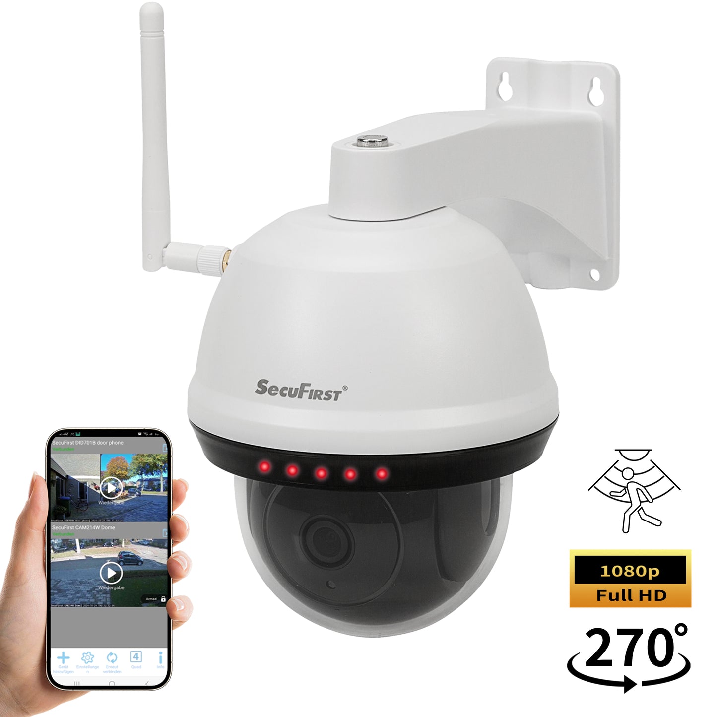 SecuFirst Wi-Fi IP-Beveiligings Dome Camera PTZ voor Buiten (CAM214W) – Wit