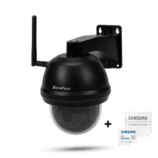 SecuFirst Wi-Fi IP-Beveiligings Dome Camera PTZ Outdoor Zwart (CAM214Z) Met 128GB Micro SD Kaart