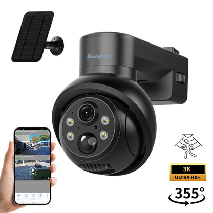 SecuFirst Pro CAM219Z Batterij camera met zonnepaneel - Dome zwart - IP Camera draai- en kantelbaar voor buiten – 3K resolutie