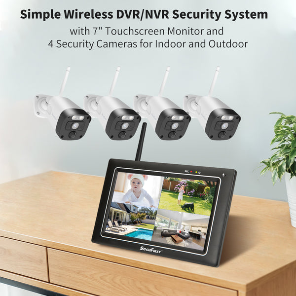 SecuFirst CWL401W4 Met 7 inch monitor en 4x Draadloze Beveiligingscamera - Wit