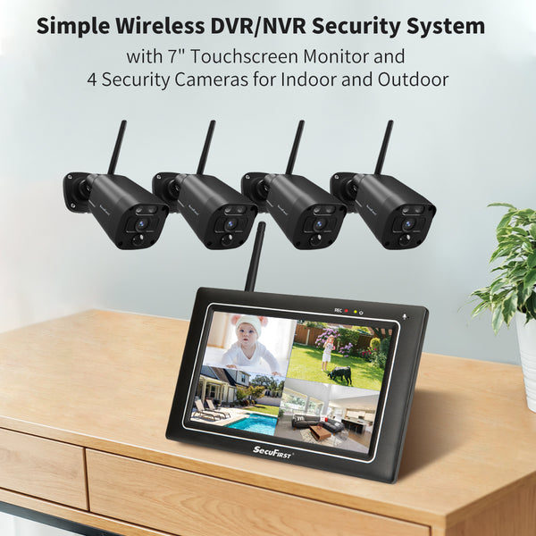 SecuFirst CWL401S4 Met 7 inch monitor en 4x Draadloze Beveiligingscamera - Zwart