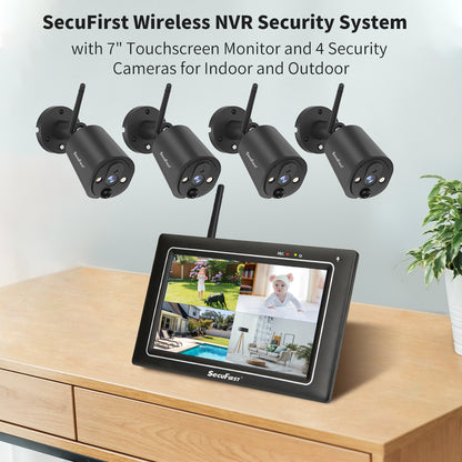 SecuFirst CWL401S4 Met 7 inch monitor en 4x Draadloze Beveiligingscamera - Zwart