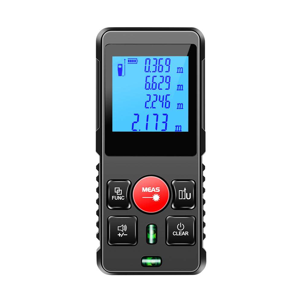 SecuFirst DM120 Digitale Afstandsmeter Laser tot 120 Meter bereik - Laserafstandmeter met Beschermhoes en Batterijen - 2 Waterpassen - Met Geheugen Metingen Opslaan