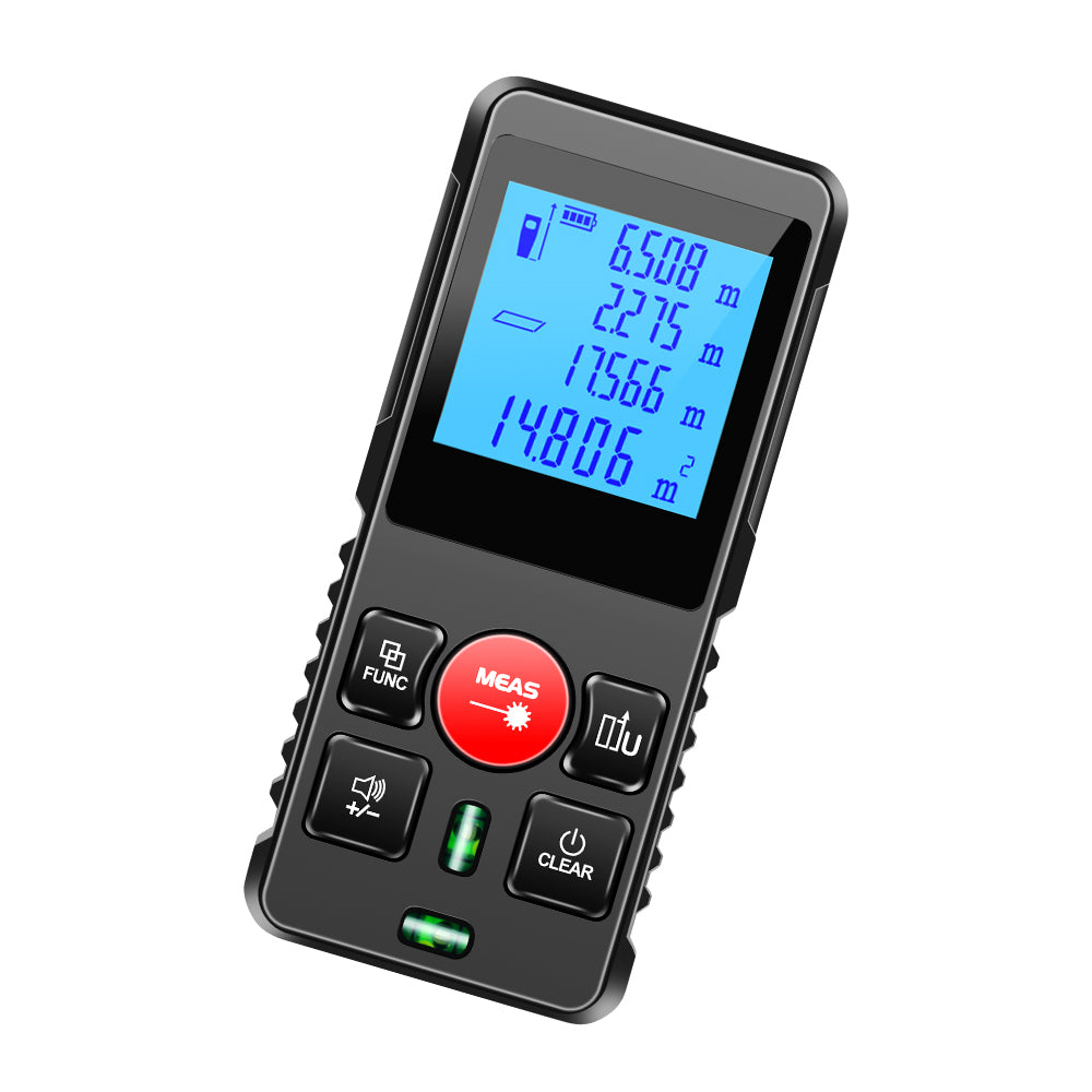 SecuFirst DM120 Digitale Afstandsmeter Laser tot 120 Meter bereik - Laserafstandmeter met Beschermhoes en Batterijen - 2 Waterpassen - Met Geheugen Metingen Opslaan