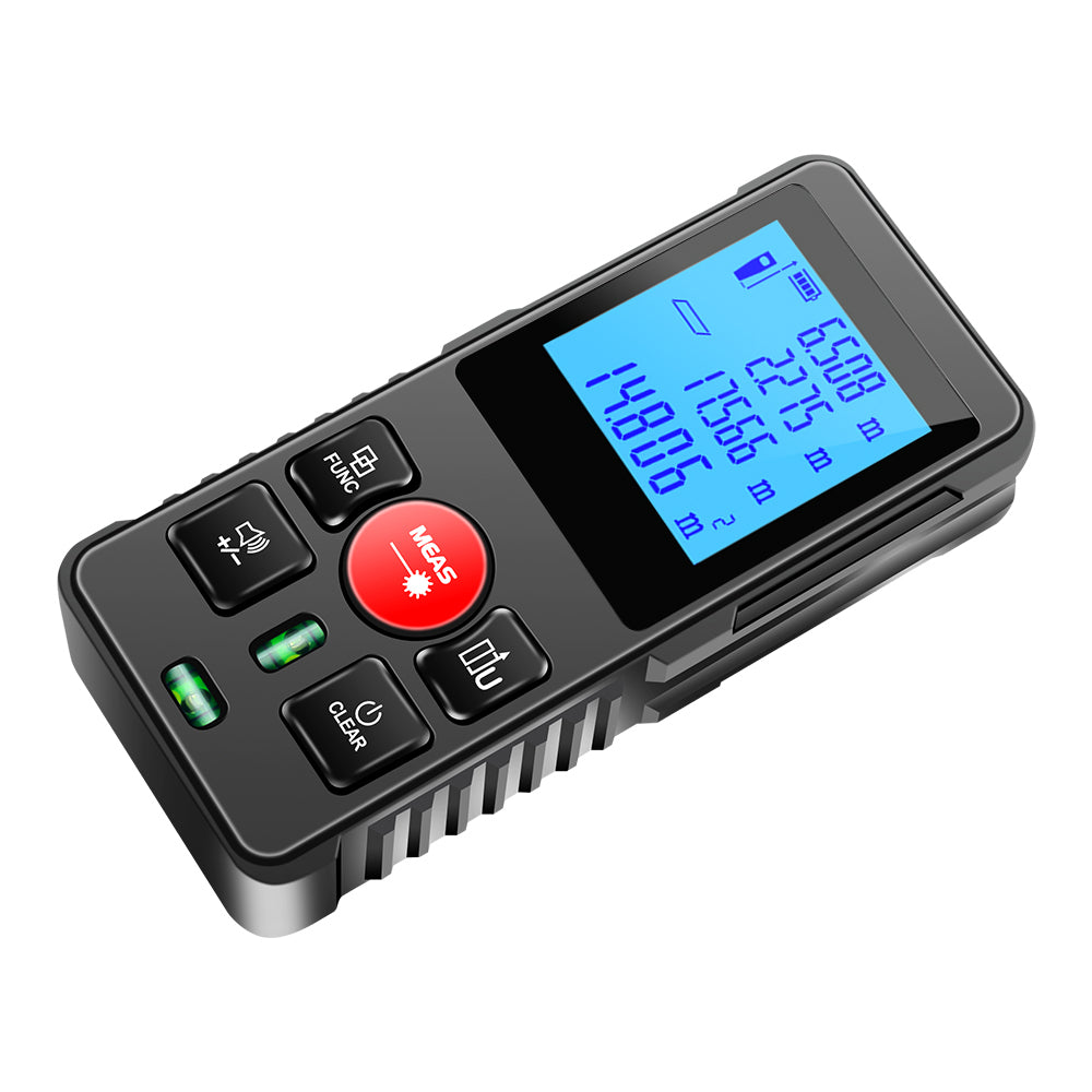SecuFirst DM120 Digitale Afstandsmeter Laser tot 120 Meter bereik - Laserafstandmeter met Beschermhoes en Batterijen - 2 Waterpassen - Met Geheugen Metingen Opslaan
