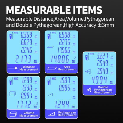 SecuFirst DM120 Digitale Afstandsmeter Laser tot 120 Meter bereik - Laserafstandmeter met Beschermhoes en Batterijen - 2 Waterpassen - Met Geheugen Metingen Opslaan