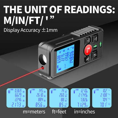 SecuFirst DM120 Digitale Afstandsmeter Laser tot 120 Meter bereik - Laserafstandmeter met Beschermhoes en Batterijen - 2 Waterpassen - Met Geheugen Metingen Opslaan