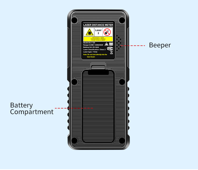 SecuFirst DM120 Digitale Afstandsmeter Laser tot 120 Meter bereik - Laserafstandmeter met Beschermhoes en Batterijen - 2 Waterpassen - Met Geheugen Metingen Opslaan