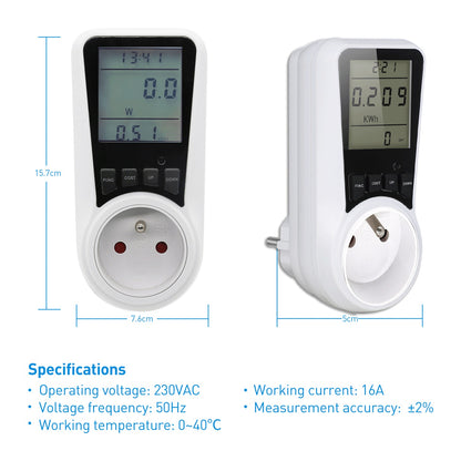 SEC24 Energiemeter met Led verlicht display - Verbruiksmeter - Stroomverbruik meter - Elektriciteitsmeter - Energie besparen - voor het meten van Watt/Ampère/Voltage/KWH (KWH230FR) BE + FR