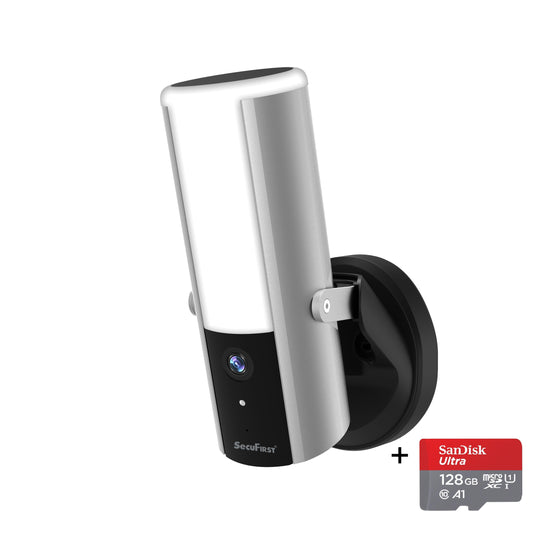 SecuFirst Dimbare Buitenlamp met geïntegreerde WiFi IP Camera 2K resolutie (LCA230) Met SanDisk micro SD kaart 128GB