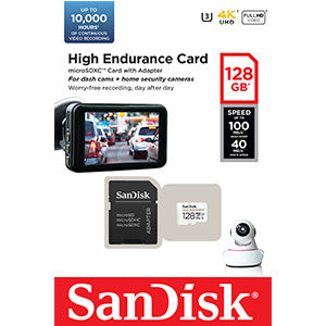 Sandisk High Endurance 128GB MicroSD – Class 10 Opslag + Adapter