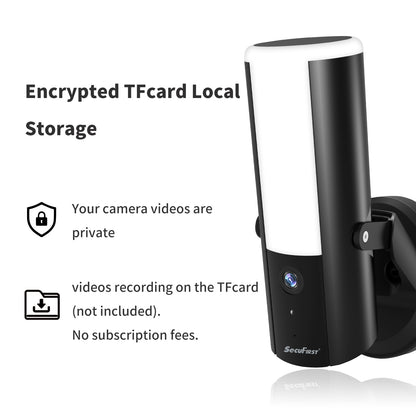 Dimbare buitenlamp met WiFi Camera  ZWART– 2K Resolutie & SD Kaart 128GB | SecuFirst