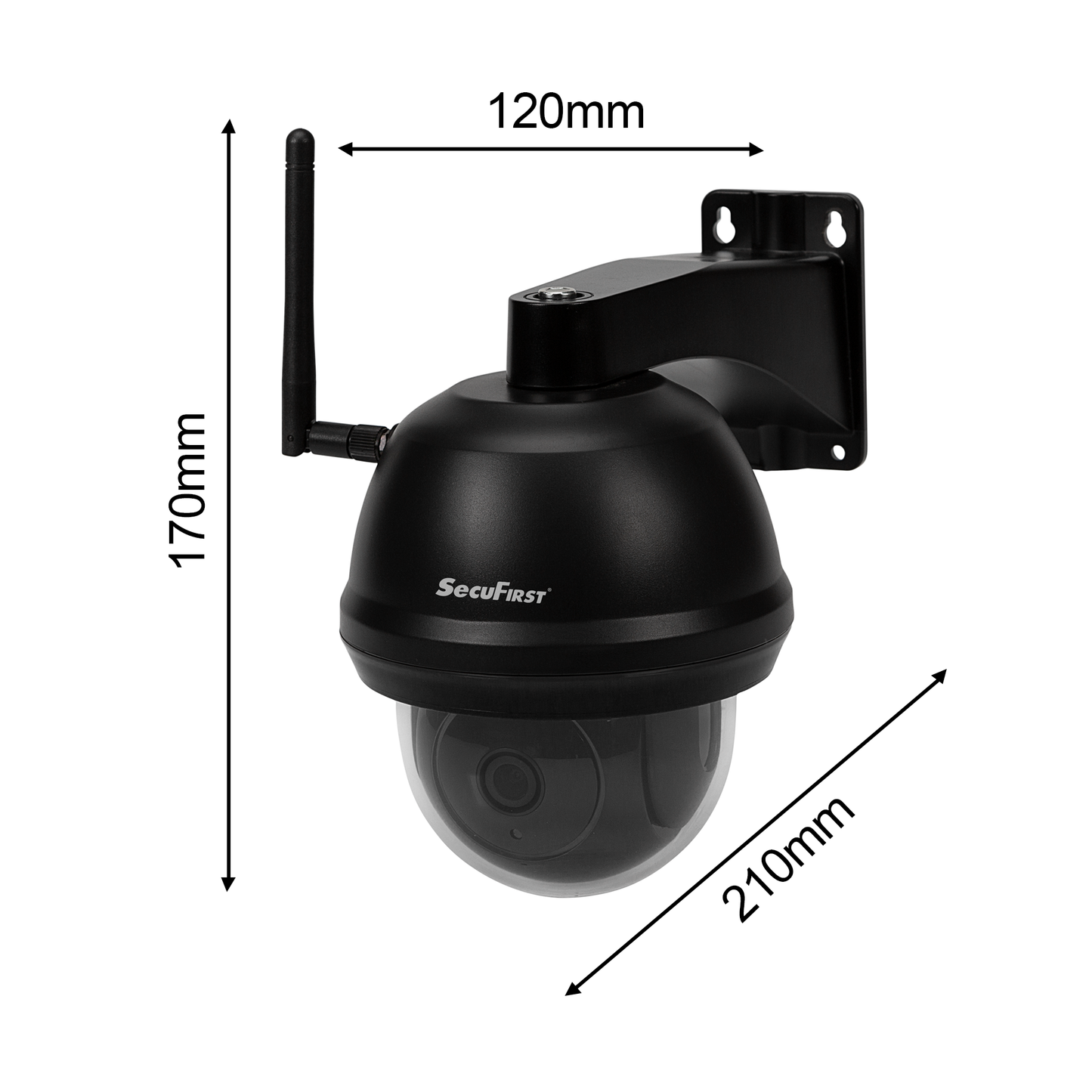 SecuFirst Wi-Fi IP-Beveiligings Dome Camera PTZ Outdoor Zwart (CAM214Z) Met 128GB Micro SD Kaart