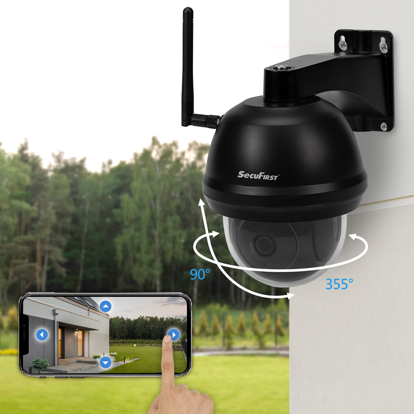 SecuFirst Wi-Fi IP-Beveiligings Dome Camera PTZ Outdoor Zwart (CAM214Z) Met 128GB Micro SD Kaart