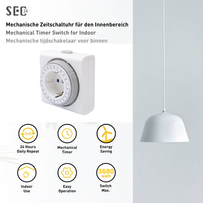 SEC24 Tijdschakelaar Mechanisch voor Binnen gebruik - 230V 3680W - Energie besparen (TMR101)