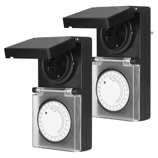 SEC24 2x Tijdschakelaar Mechanisch voor Buiten gebruik - IP44 - 230V 3680W - Energie besparing (TMR201V2)