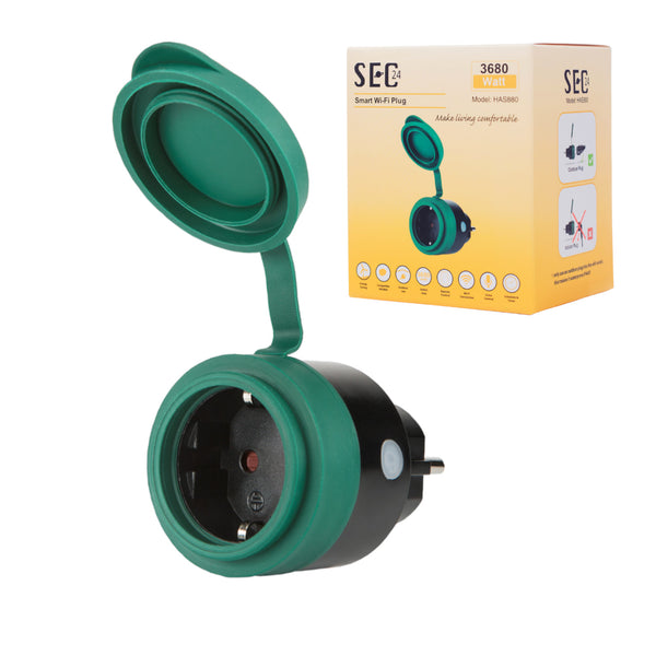 SEC24 Slimme stekker WiFi plug met digitale timer 16A- Tijdschakelaar - Energie besparing - Werkt met Google Home en Alexa - Voor buiten gebruik (HAS880)
