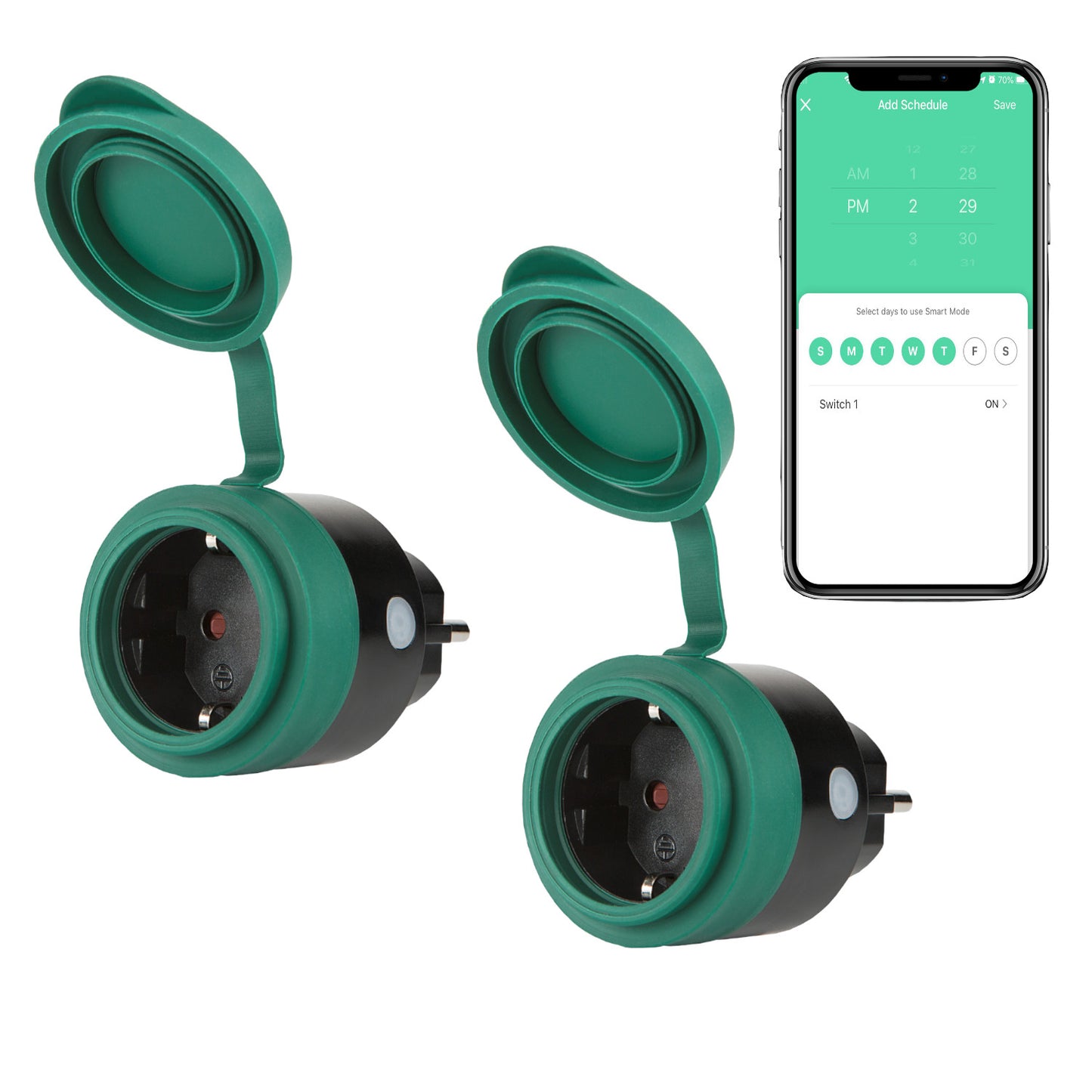 SEC24 2x Slimme stekkers WiFi plug met digitale timer 16A- Tijdschakelaar - Werkt met Google Home en Alexa - Voor buiten gebruik (HAS880V2)