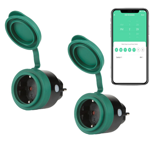 SEC24 2x Slimme stekkers WiFi plug met digitale timer 16A- Tijdschakelaar - Werkt met Google Home en Alexa - Voor buiten gebruik (HAS880V2)